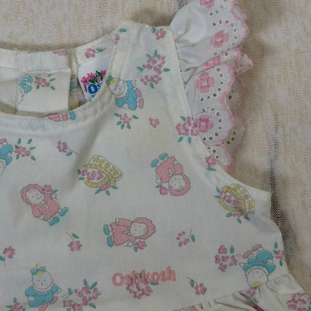 Vintage OshKosh Baby‎ Girl Romper 3-6 Months USA Made Floral Lace Bubble